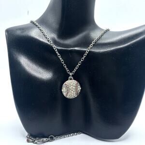Silver & Red Baseball Necklace